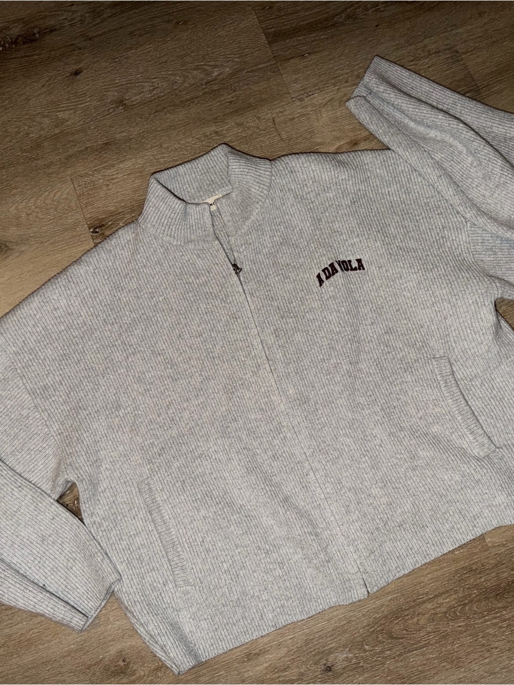 Adanola Light Gray Ribbed Half-Zip Sweater Jacket